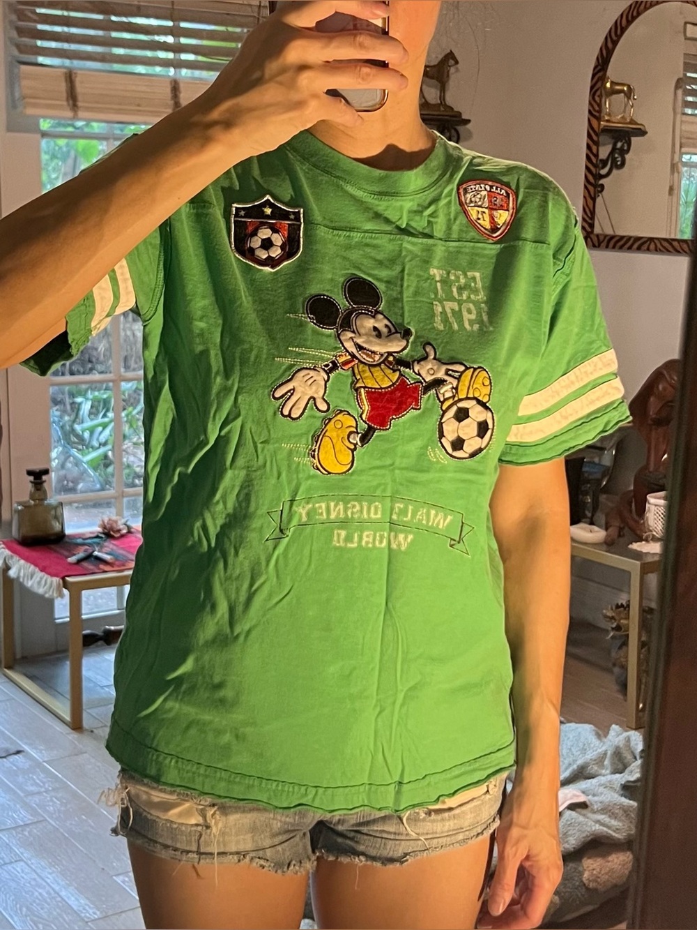 Green Mickey Mouse Soccer Graphic Tee - Kids XL  or a womens small